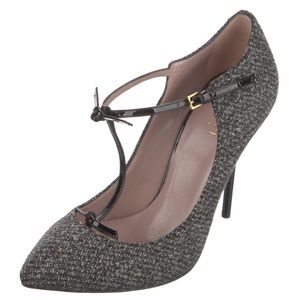 GUCCI wool Tweed Pattern T-Strap Pumps